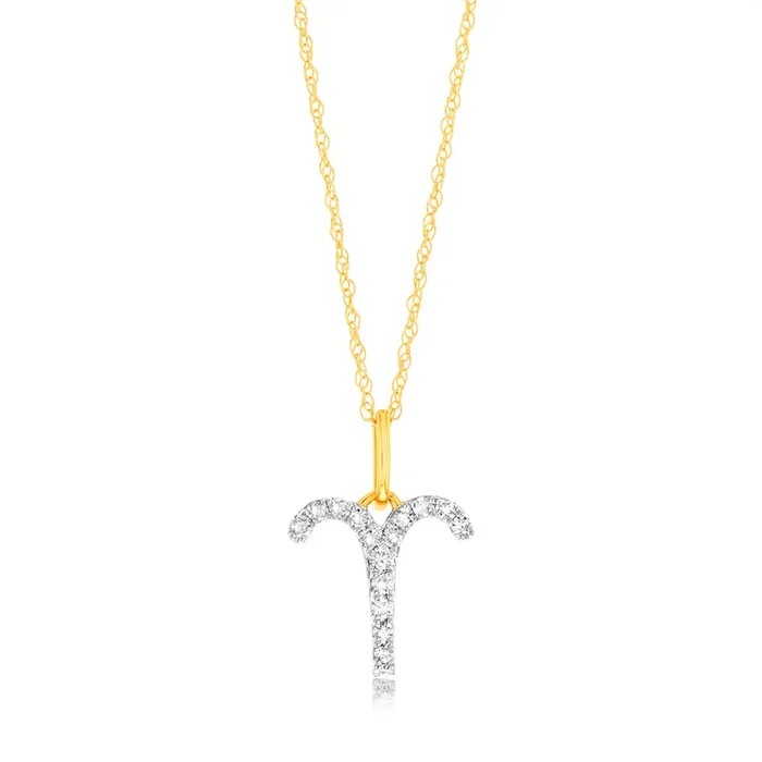 Luminesce Lab Diamond 9ct Yellow Gold Aries 1/10 Carat Diamond Pendant With Chain