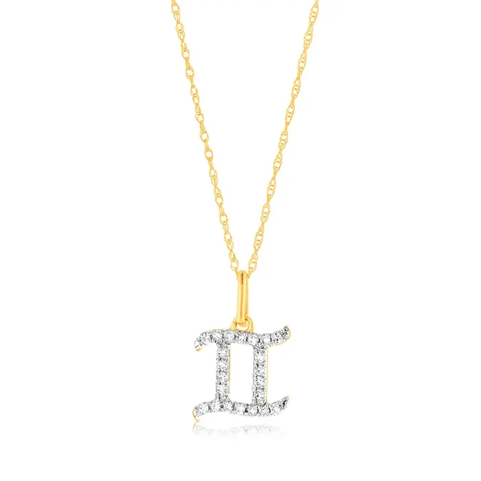 Luminesce Lab Diamond 9ct Yellow Gold Gemini 1/10 Carat Diamond Pendant With Chain