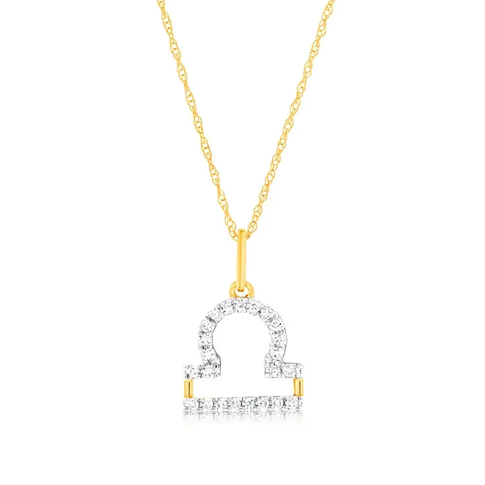 Luminesce Lab Diamond 9ct Yellow Gold Libra 1/10 Carat Diamond Pendant With Chain