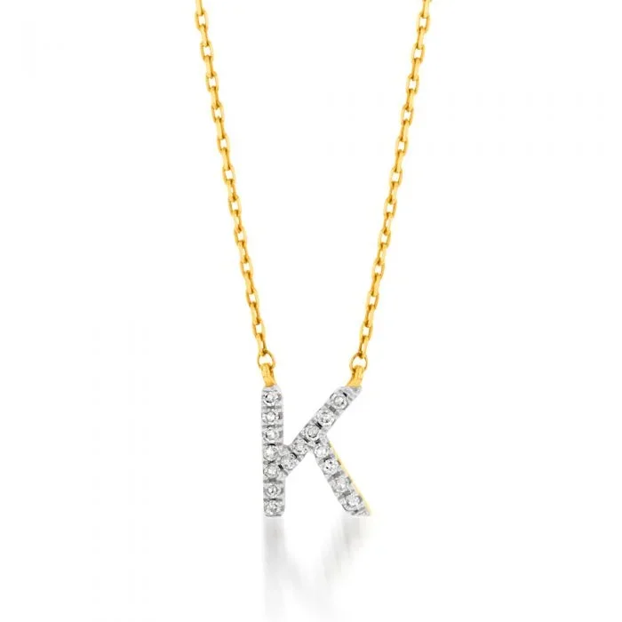 Luminesce Lab Diamond K Initial Pendant in 9ct Yellow Gold on Adjustable 45cm Chain