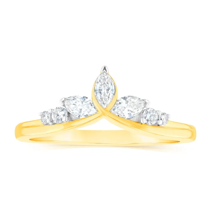 Luminesce Lab Grown 0.30 Carat Marquise and Brilliant Cut Diamonds Dress Ring in 9ct Yellow Gold