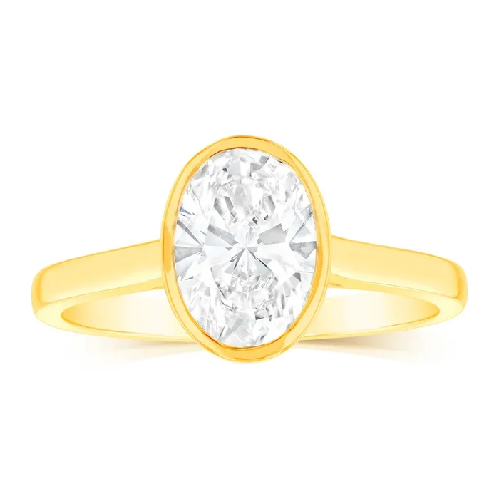 Luminesce Lab Grown 14ct Yellow Gold 1.5Carat Oval Cut Diamond Ring in Bezel Set