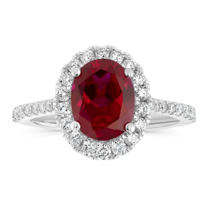 Luminesce Lab Grown 2 Carats Created Ruby with 1/2 Carat Diamond Ring in Sterling Silver
