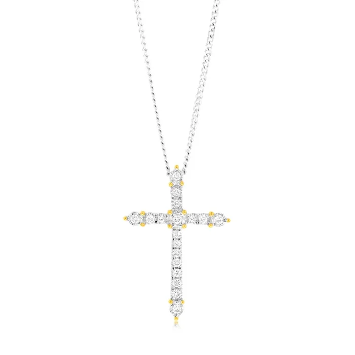 Luminesce Lab Grown 9ct Yellow Gold 1/10 Carat Cross Diamond Pendant