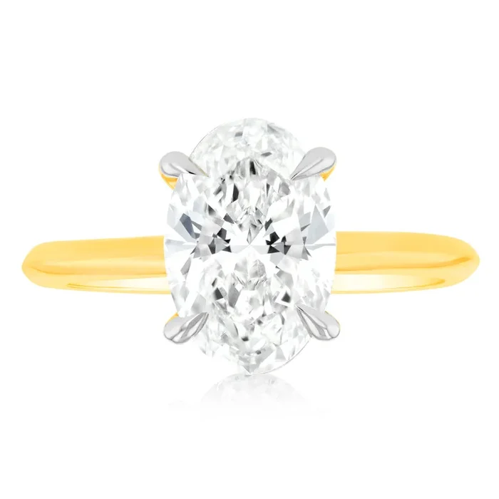 Luminesce Lab Grown Certified 2 Carat Oval Diamond Ring in 18ct Yellow Gold