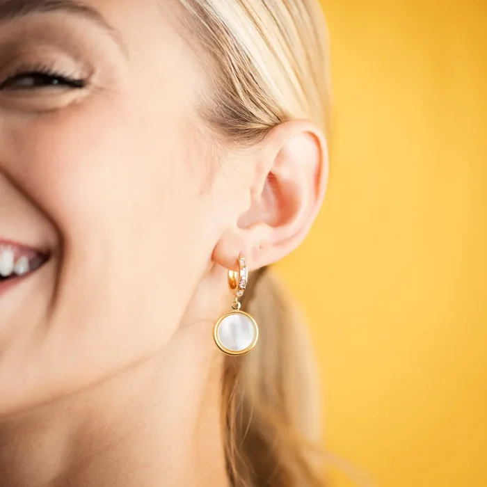 Lunar Medallion Crystal Huggie Earrings