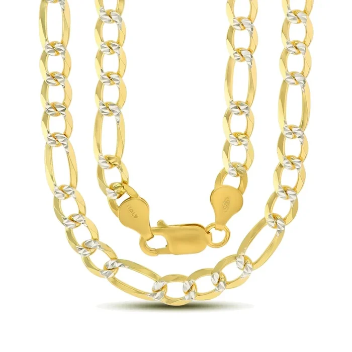 Luxe Layers 14KT Yellow Gold Plated Sterling Silver 24-inch 6.6MM Pave Figaro Chain