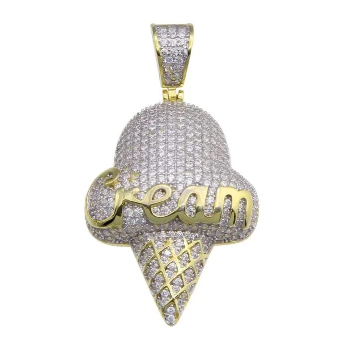 Luxe Layers 14KT Yellow Gold Plated Sterling Silver Cubic Zirconia 26X18MM Ice Cream Pendant-Chain Not Included