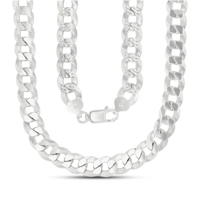 Luxe Layers Sterling Silver 20-inch 10MM Diamond-cut Pave Curb Chain