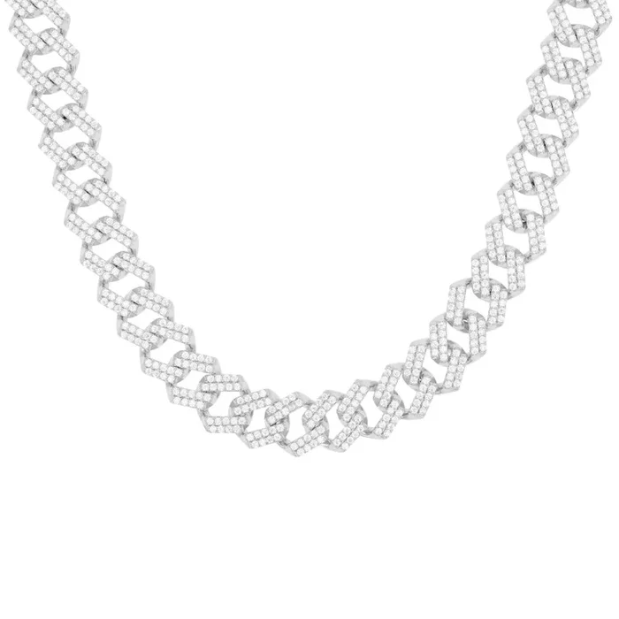 Luxe Layers Sterling Silver Cubic Zirconia 24-inch 13MM Cuban Link Chain