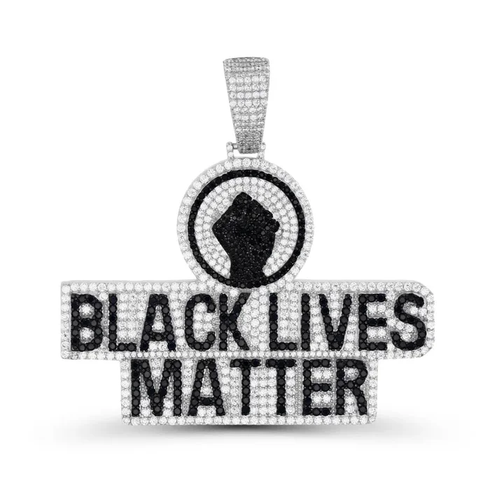 Luxe Layers Sterling Silver Cubic Zirconia 64X65MM Black Lives Matter Pendant. Chain Not Included