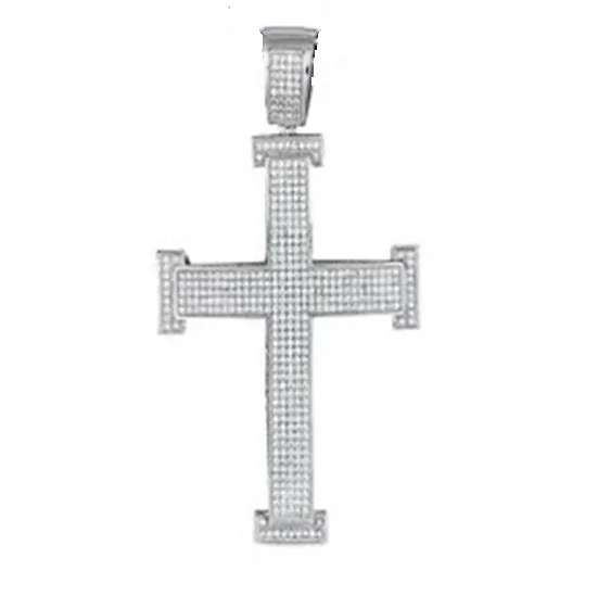 Luxe Layers Sterling Silver Cubic Zirconia 85X50MM Cross Pendant. Chain Not Included