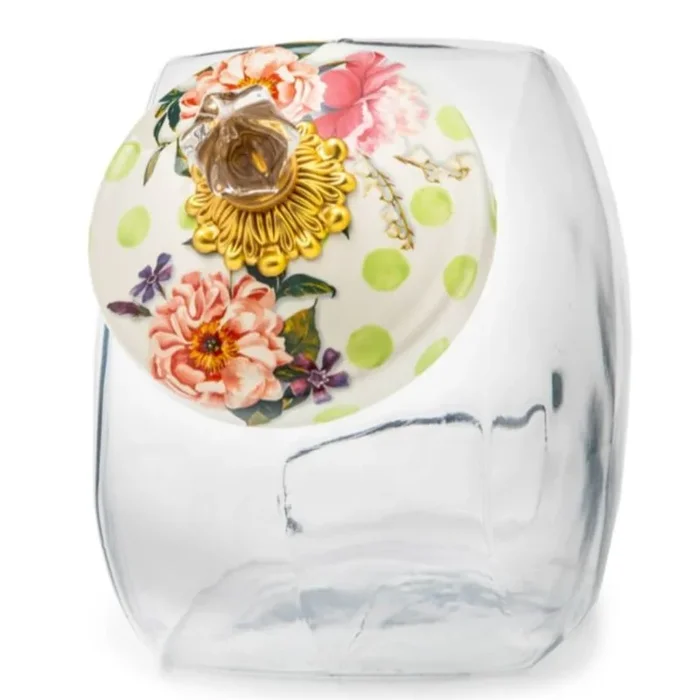 MacKenzie-Childs Cookie Jar with Wildflowers Enamel Lid – Green