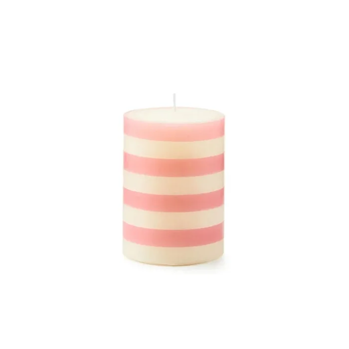 Mackenzie-Childs Pink Bands 4″ Pillar Candle