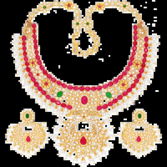 Magnificent Antique Necklace Set With Ruby Emerald & Gemstones in 22K Gold