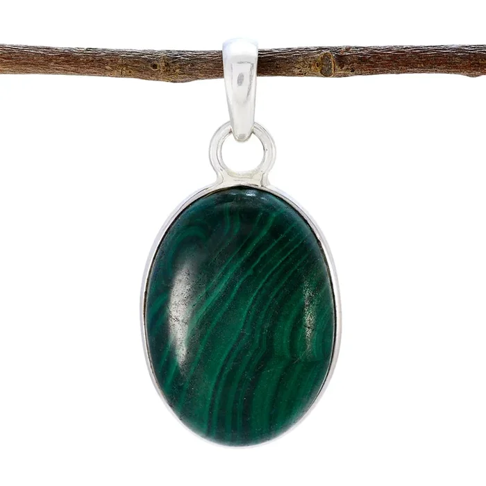 Malachite Featherlight Latin American 925 Silver Solitaire Sophia Feminine Green Pendant Jewelry