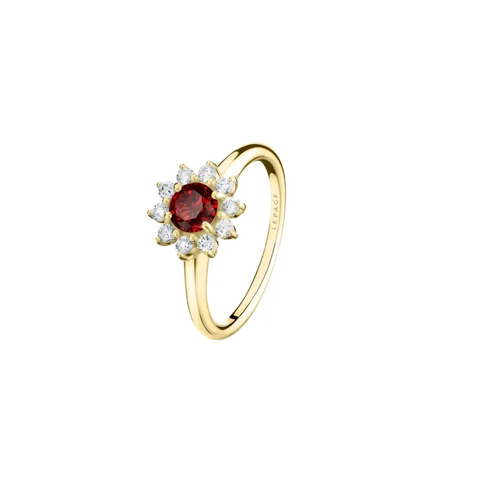 Marguerite ring in yellow gold, ruby and diamonds | LEPAGE