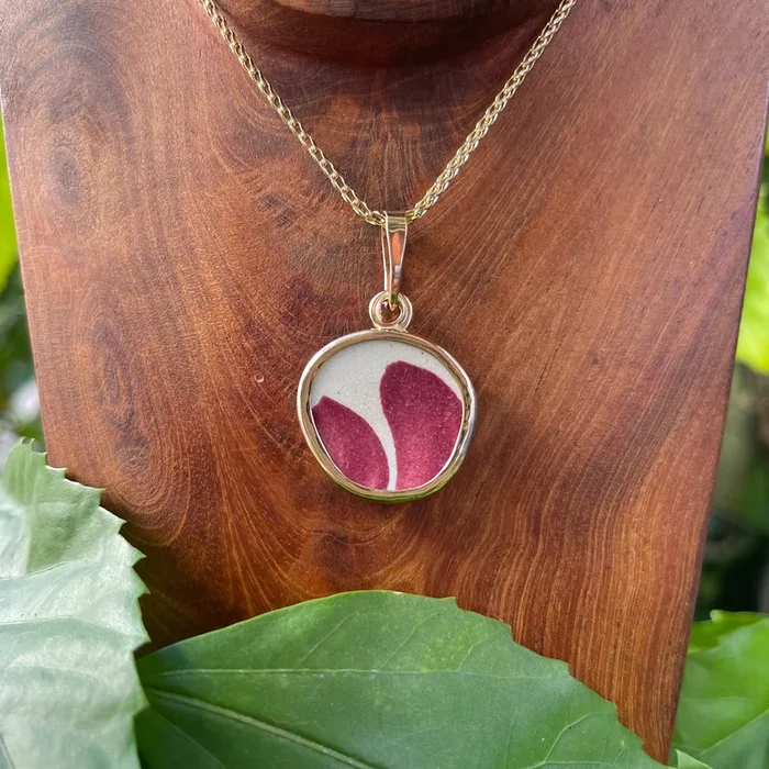 Maroon Petals 14k Gold Pendant