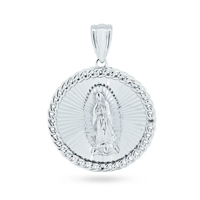 Medallón de la Virgen de Guadalupe con circonitas cúbicas en plata de ley 925 rodiada – GMP00120