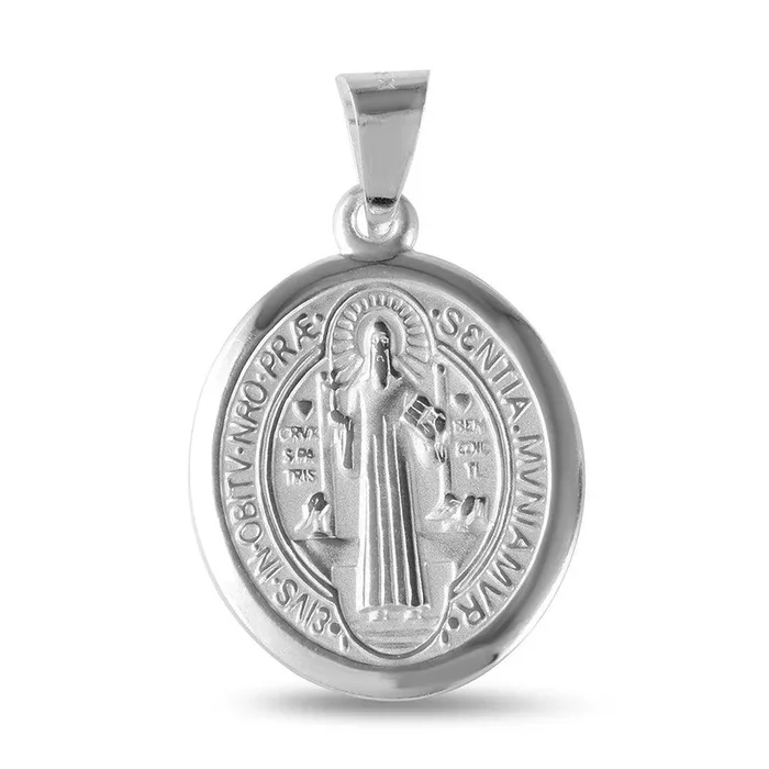 Medallón de San Benito ovalado de plata 925 de alto pulido – JCA031-V22