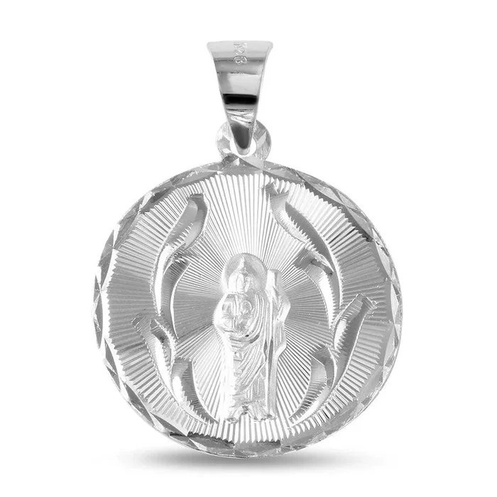 Medallón redondo de San Judas con corte de diamante de alto pulido de plata 925 – JCA059-5