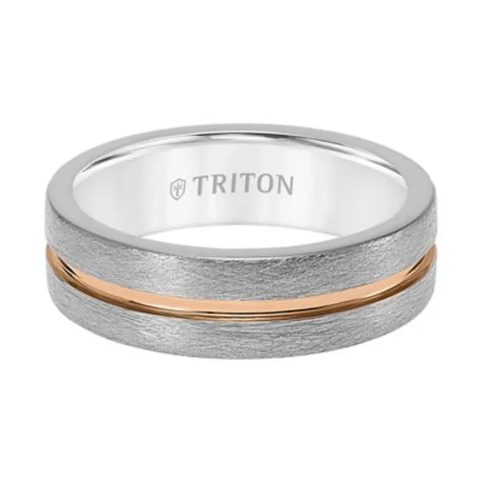 Men’s 7mm Gray Tungsten Band with Rose Gold