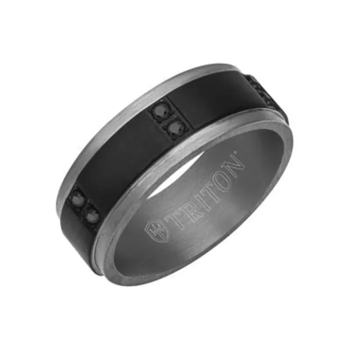 Men’s 8mm Tantalum Wedding Band with Black Sapphires