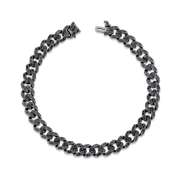 MEN’S BLACK DIAMOND FLAT MEDIUM LINK BRACELET