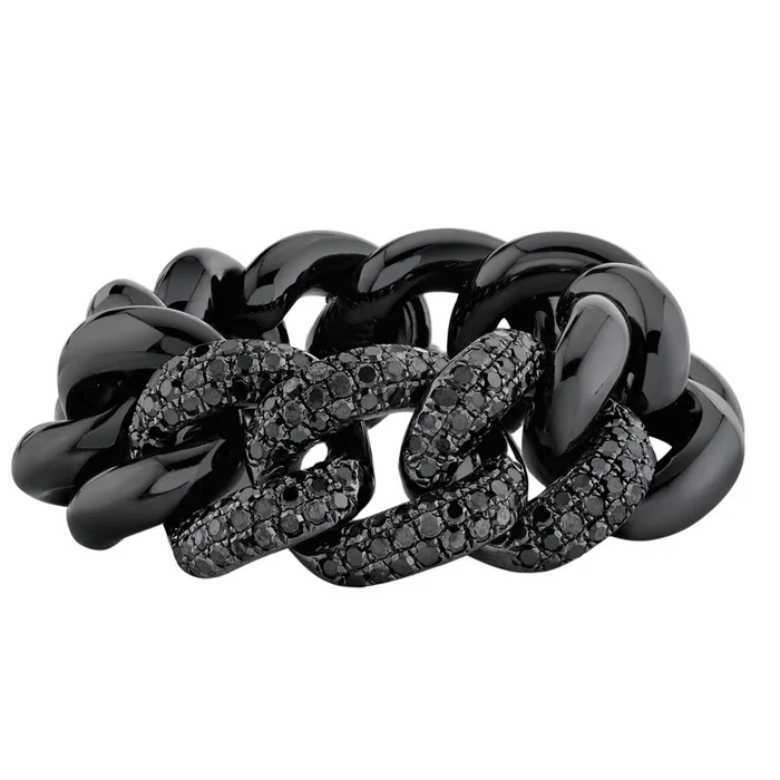 MEN’S BLACK DIAMOND PAVE BLACK CERAMIC LINK RING
