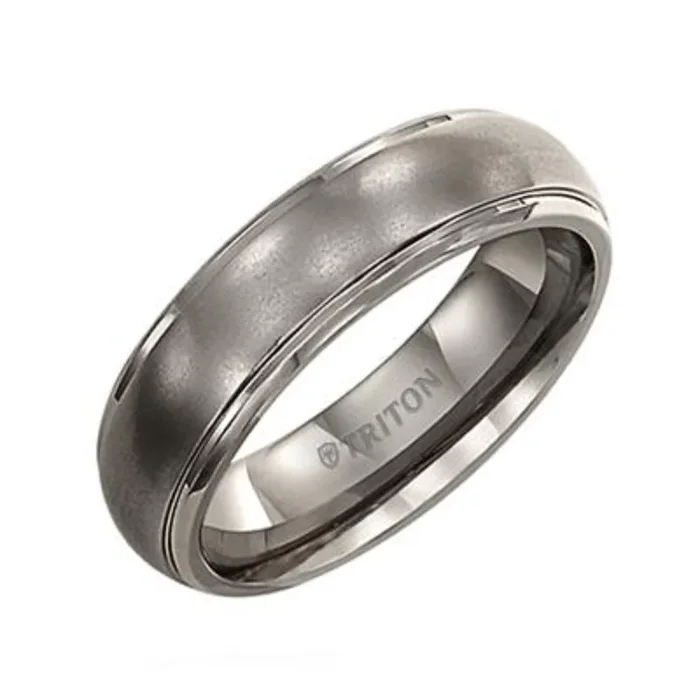 Men’s Titanium 6mm Step Edge Dome Satin Center Wedding Band