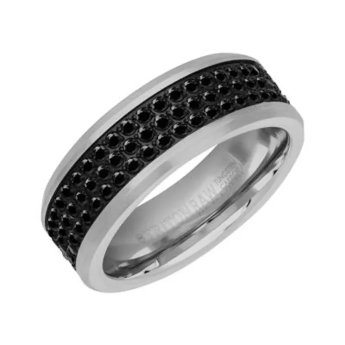Men’s Tungsten 8mm Triple Row Black Sapphire Wedding Band