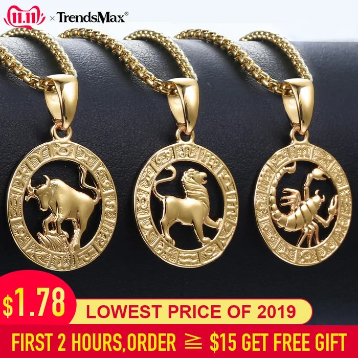 Men’s Women’s 12 Horoscope Zodiac Sign Gold Pendant Necklace Aries Leo Wholesale Dropshipping 12 Constellations Jewelry GPM24