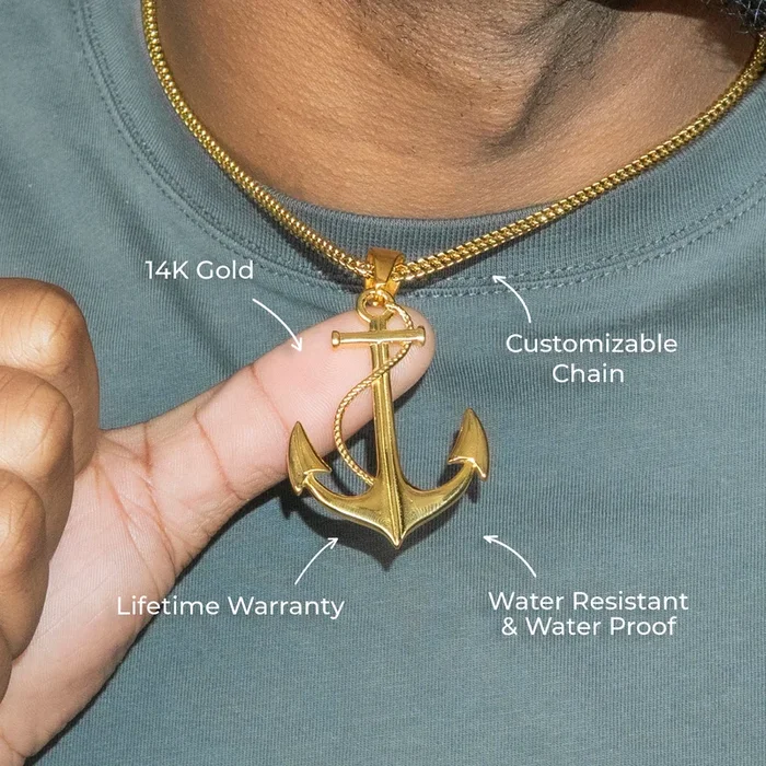 Mens Jewelry – 14K Gold Anchor Necklace | Appx. 9 Grams