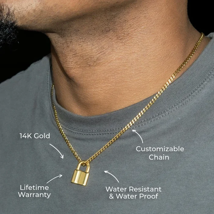 Mens Jewelry – 14K Gold Lock Necklace | Appx. 3.5 Grams