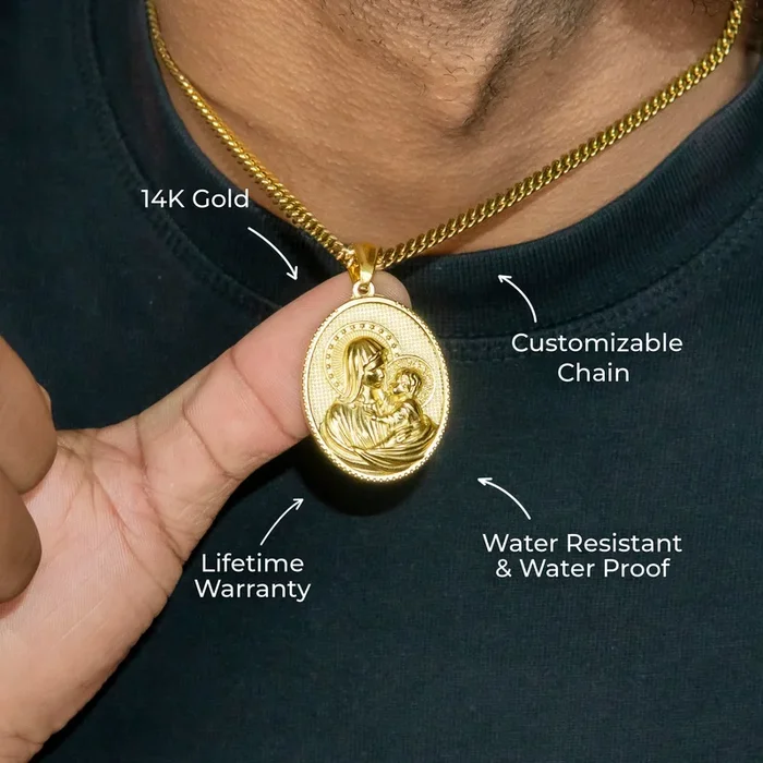 Mens Jewelry – 14K Gold Virgin Mary Necklace | Appx. 11 Grams