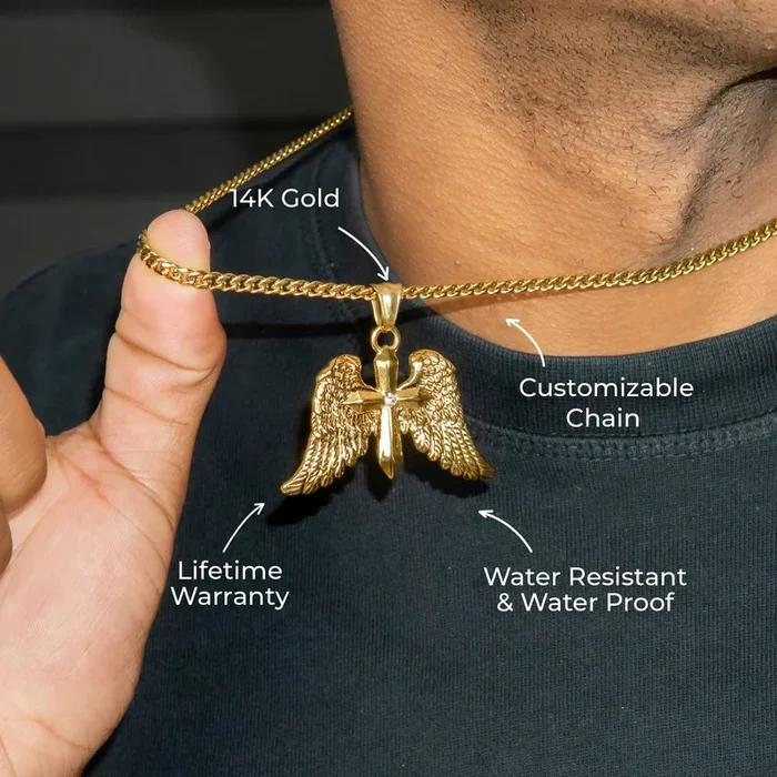 Mens Jewelry – 14K Gold Wings Necklace | Appx. 13 Grams
