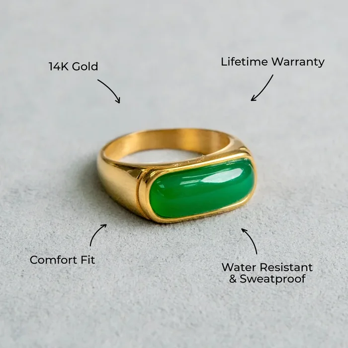 Mens Jewelry – Jade Gold Pinky Ring | 8 Grams