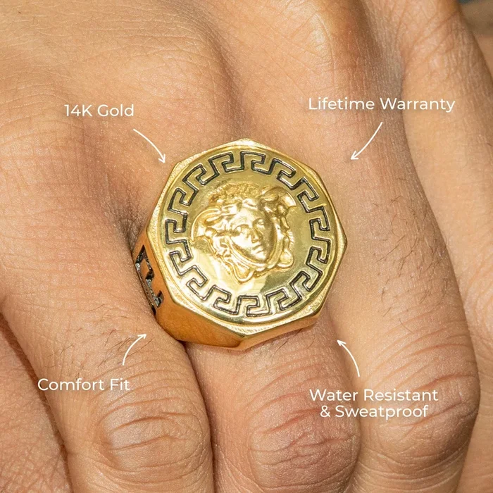 Mens Jewelry – Medusa Gold Pinky Ring | 22 Grams