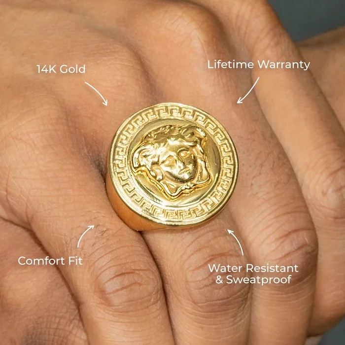 Mens Jewelry – Medusa Gold Pinky Ring | 27 Grams