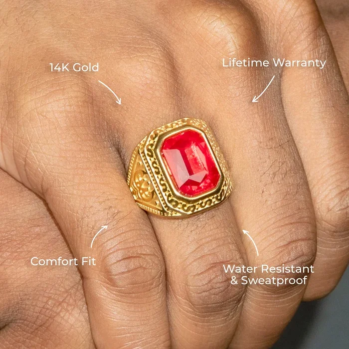 Mens Jewelry – Ruby Gold Pinky Ring | 15 Grams