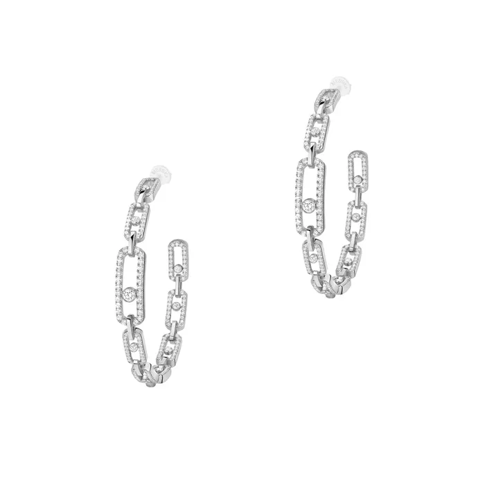 Messika Move Link MM hoop earrings in white gold and diamonds – Lepage