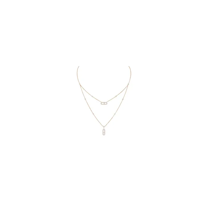 Messika Move Uno 2-row Pavé necklace in rose gold and diamonds – Lepage