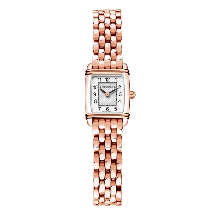 Michel Herbelin Art Deco quartz watch white steel PVD pink gold bracelet