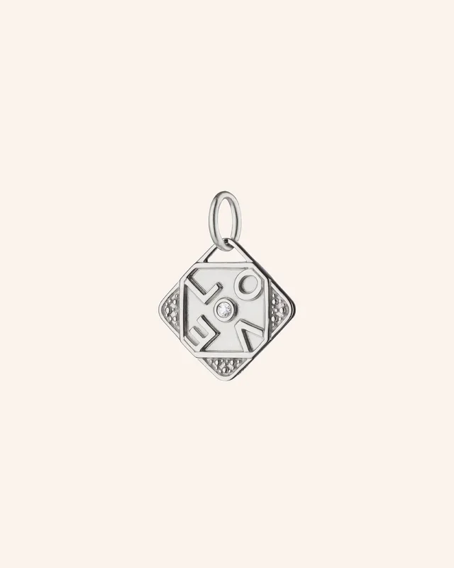 Mini “Love” Sterling Silver Medallion with White Sapphires