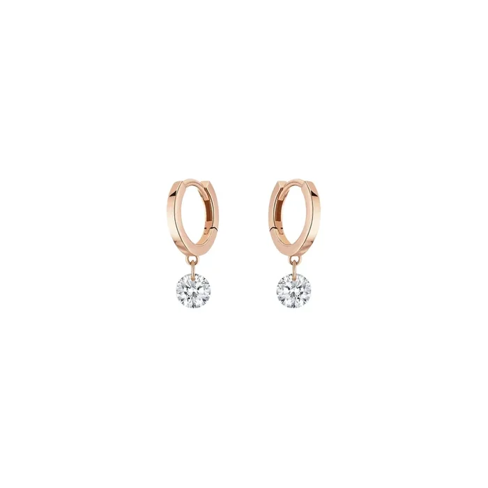 Mini créoles La Brune et La Blonde 360° en or rose 2 diamants taille brillant 2 x 0,07 carat