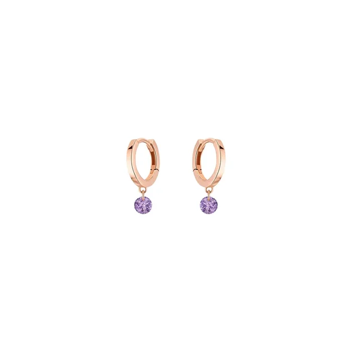 Mini créoles La Brune et La Blonde Confetti en or rose et 2 améthystes 0,20 carat