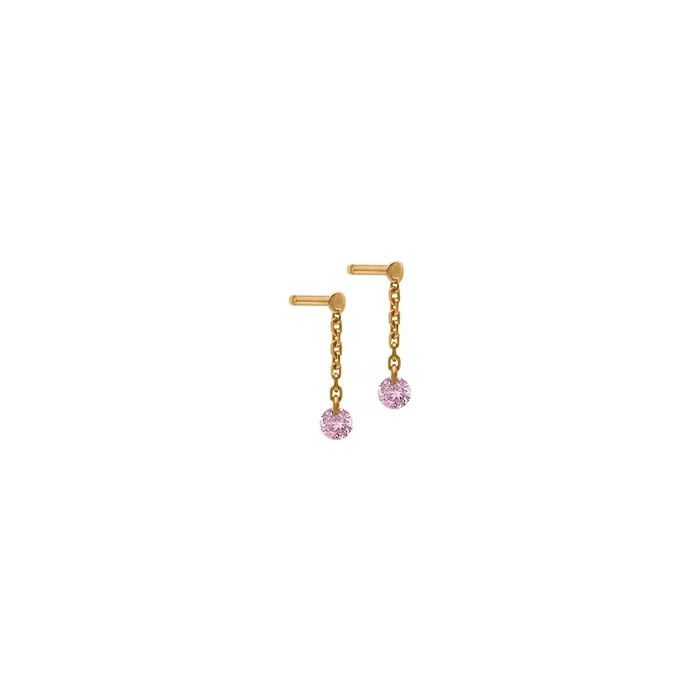 Mini pendants d’Oreilles La Brune et La Blonde Confetti en or rose et 2 saphirs rose 0,25 carat