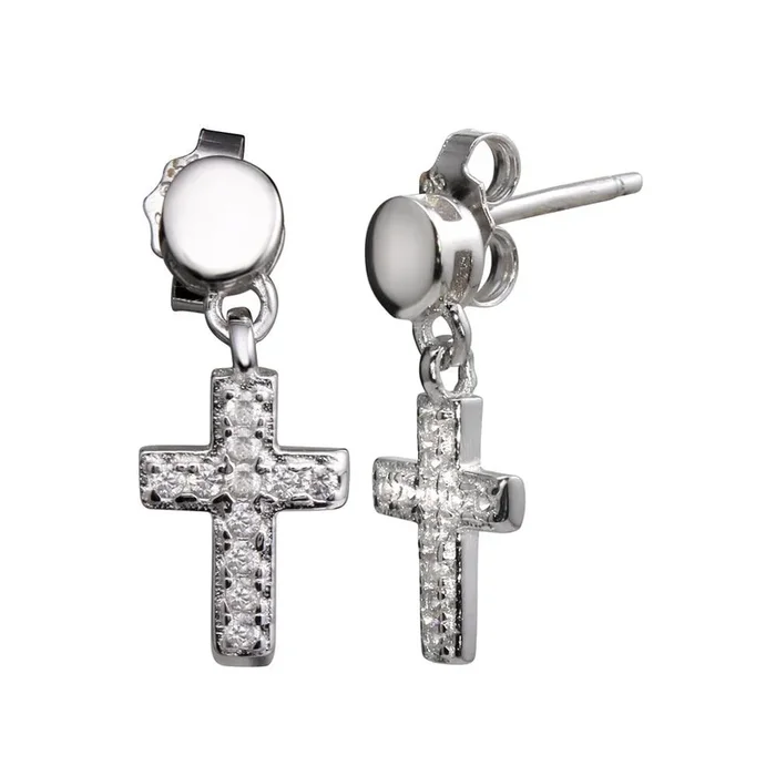 Mini pendientes colgantes de cruz de plata de ley 925 rodiada – STE01156RH