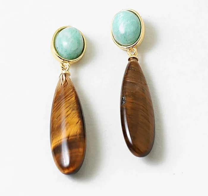 Mint and Tigers Eye Earrings