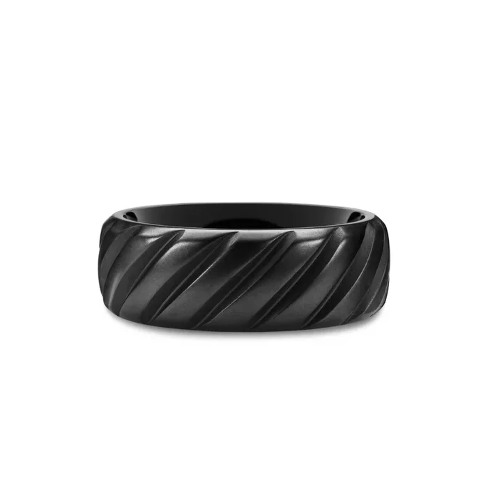 Modern Cable Band Ring in Black Titanium, 9mm